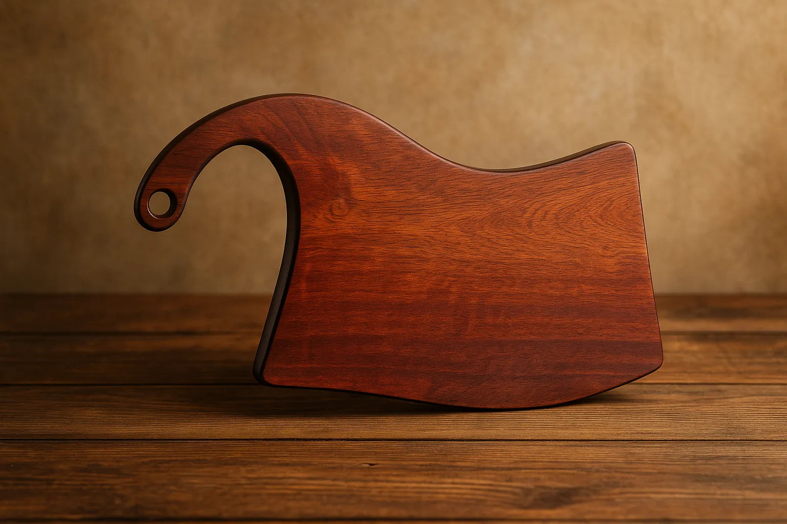 Handcrafted bloodwood charcuterie board with sculpted handle – artisan serving board by Fraxure Art & Design.