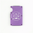 Purple aluminum RFID wallet with PNW mountain and crossed arrows engraving