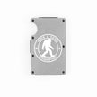 Silver aluminum RFID wallet with engraved Hide and Seek Champion Bigfoot badge