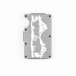 Silver aluminum RFID wallet with laser-engraved mountain range on front